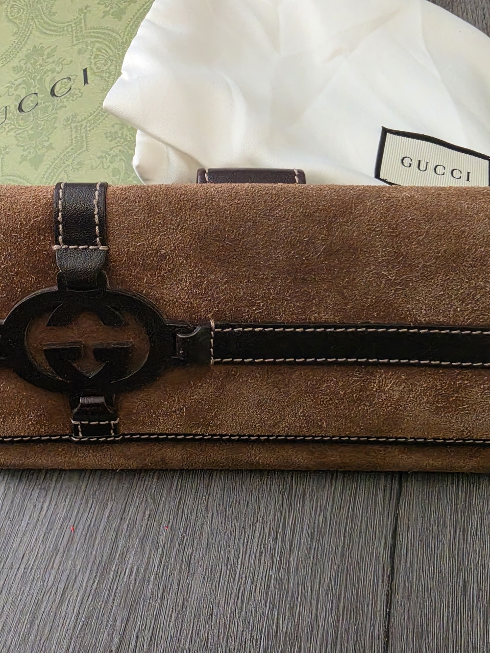 Gucci Suede Brown Wallet Clutch - Brown - Picture 2 of 16